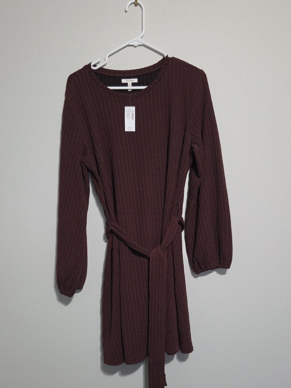 Maurices Chocolate Brown Waffle Knit Long Sleeve Tie-Waist Dress